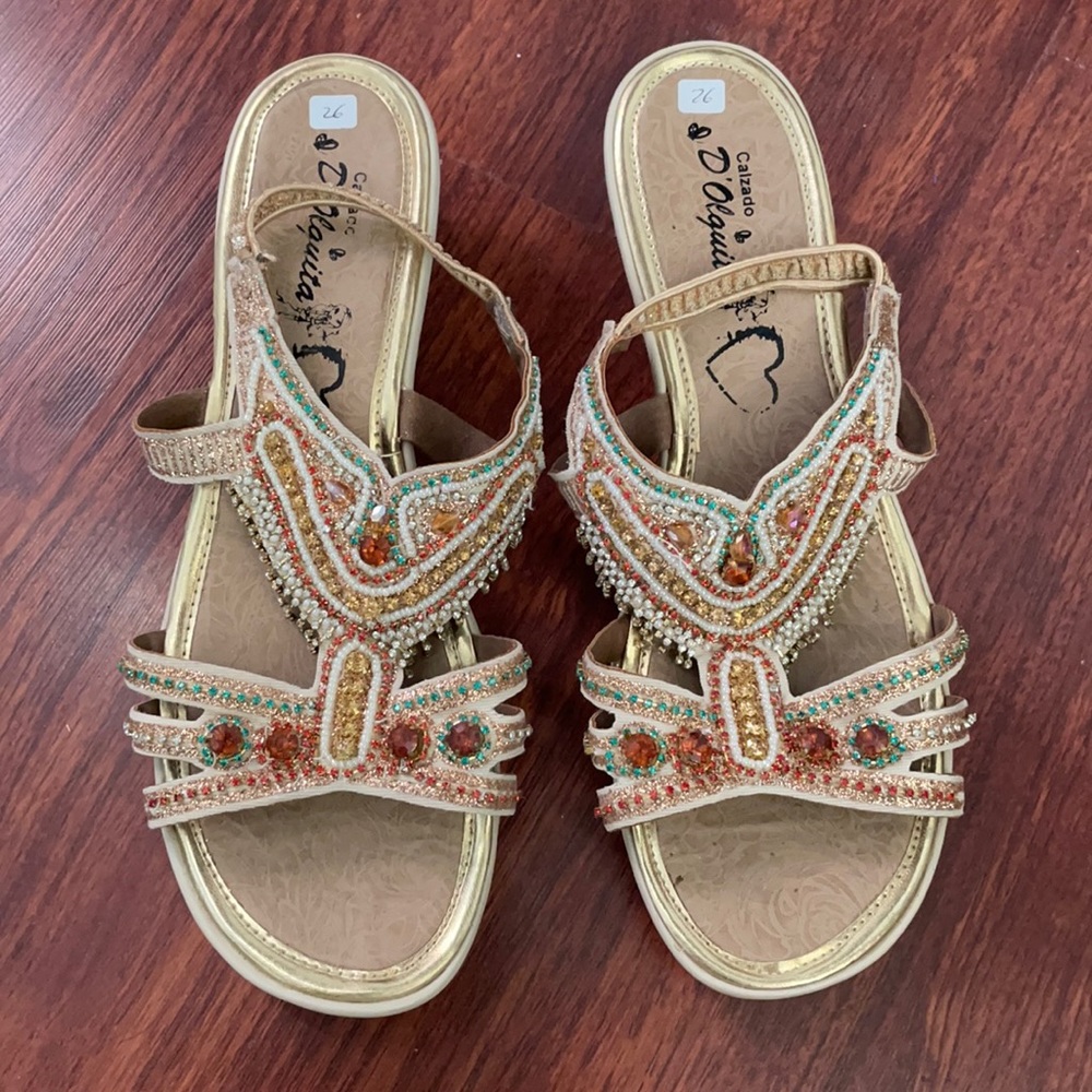 Gold sandals with rhinestones size 8
